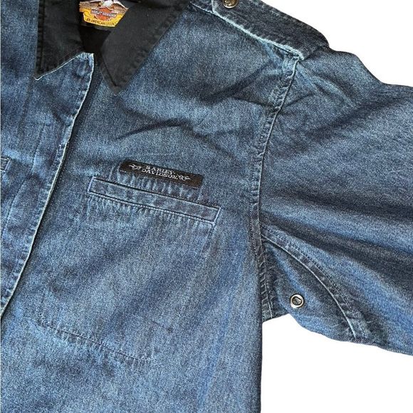 Harley Davidson Motorcycles Vintage Y2K Denim Button Up - Picture 5 of 9
